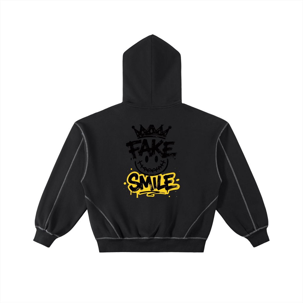 Contrast-Stitched Boxy Fleece Zip Hoodie