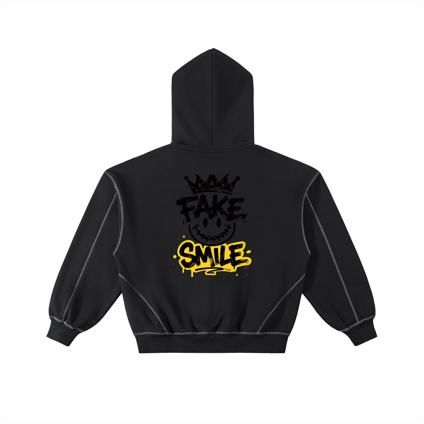 Contrast-Stitched Boxy Fleece Zip Hoodie