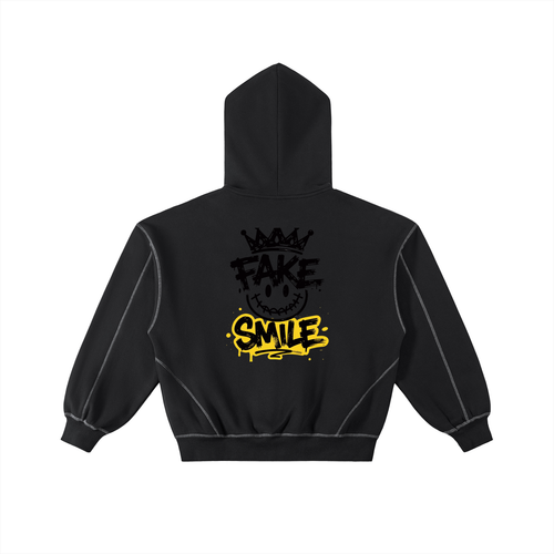 Contrast-Stitched Boxy Fleece Zip Hoodie